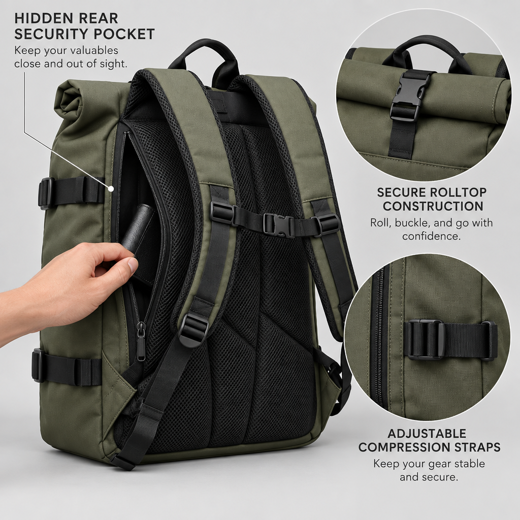 Zamvoriq™ Anti-Theft Rolltop Travel Backpack main image 03