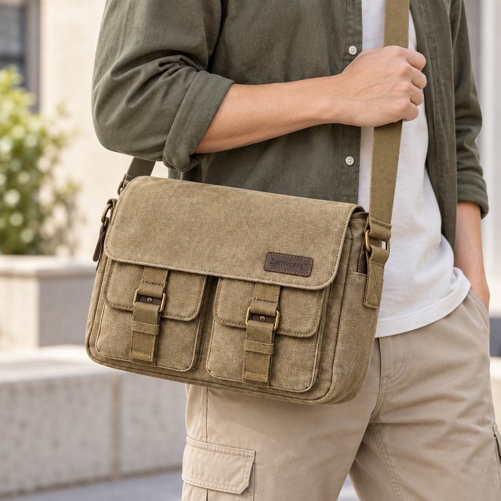 Zamvoriq™ Multi-Pocket Canvas Messenger Crossbody Bag main image 04