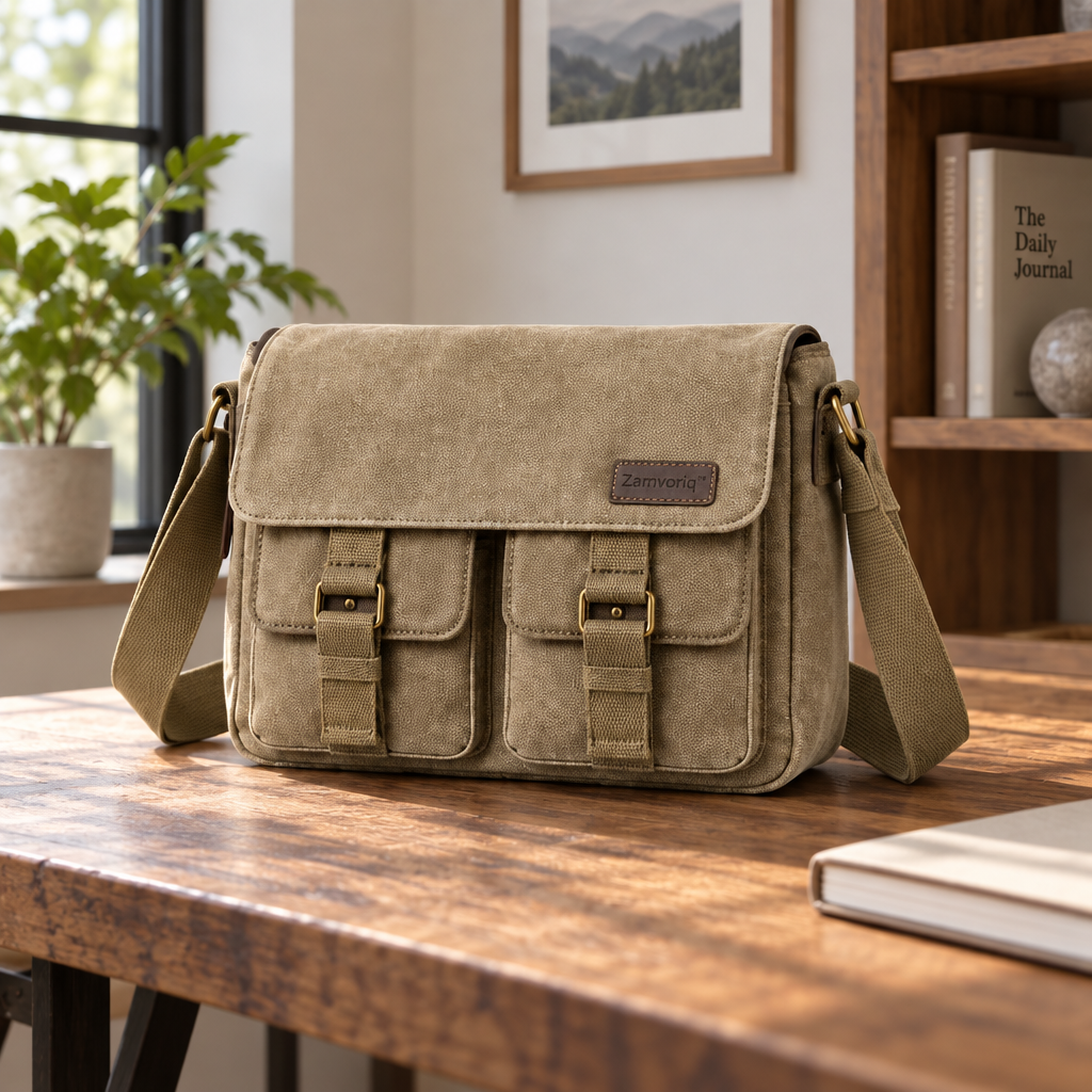 Zamvoriq™ Multi-Pocket Canvas Messenger Crossbody Bag main image 05