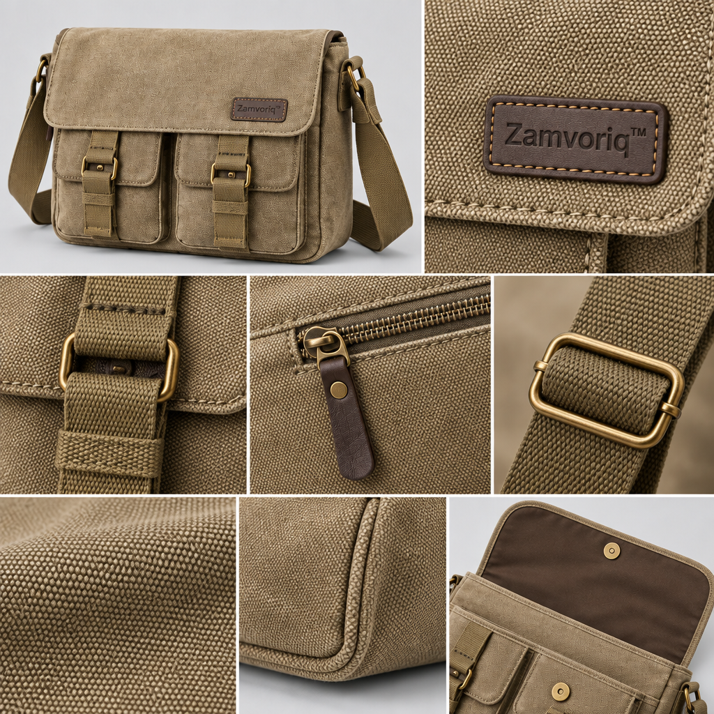 Zamvoriq™ Multi-Pocket Canvas Messenger Crossbody Bag main image 06